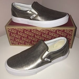Rare Gold Leather Vans Slip Ons